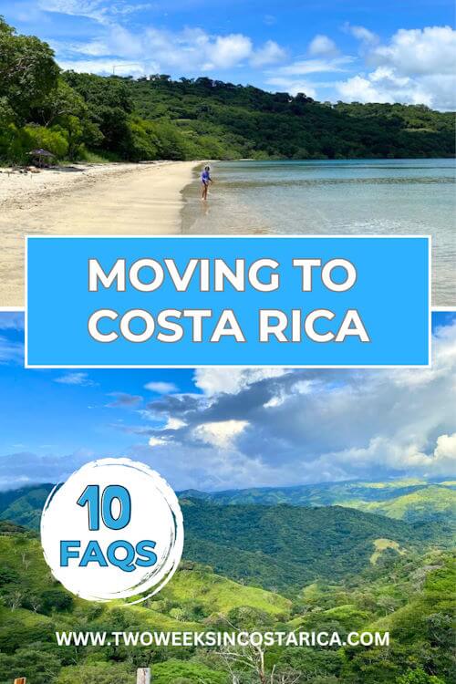 collage with green mountains and beach with text overlay that reads moving to costa rica