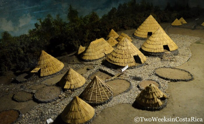 A model of the thatched roof homes that were once at Guayabo National Monument