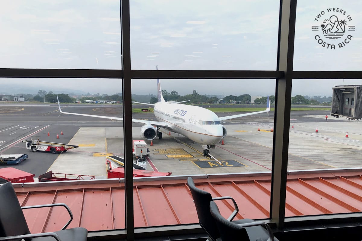 View of an airplane coming into the gate at SJO Airport in Costa Rica