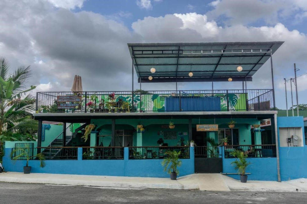 Blue and green open air building