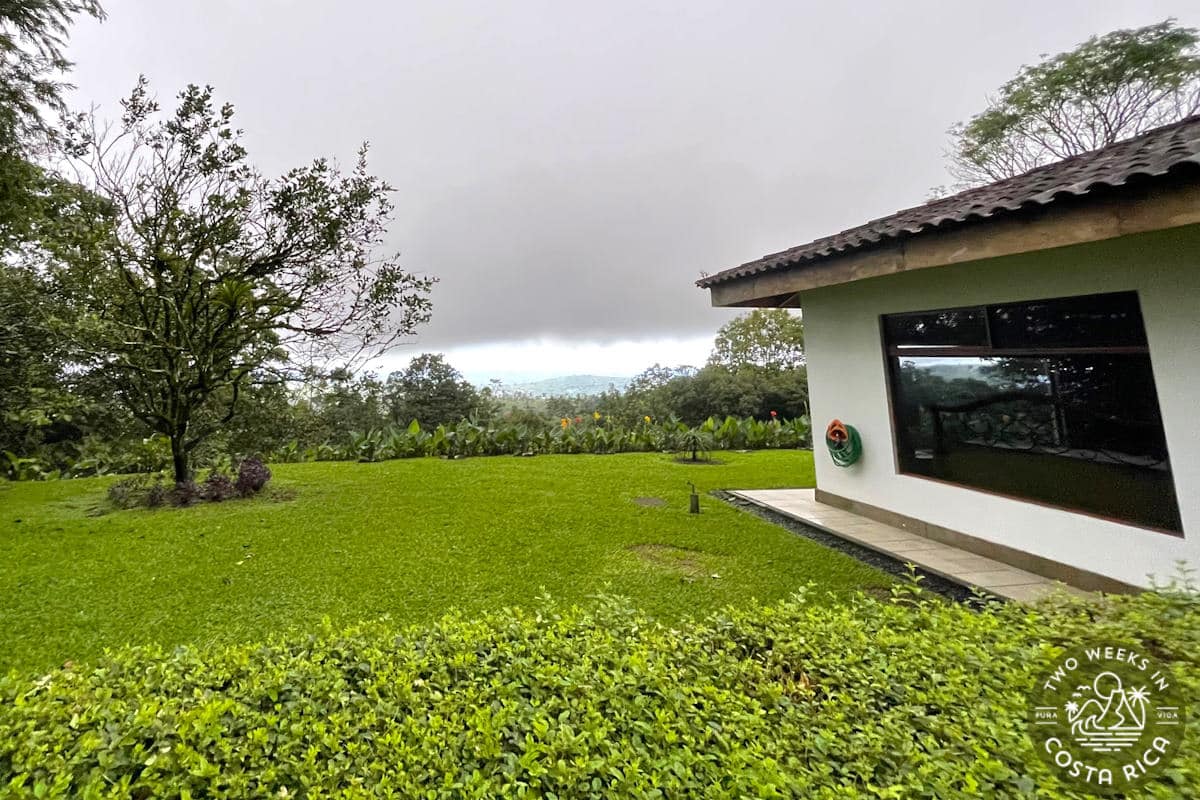 lawn with a concrete house