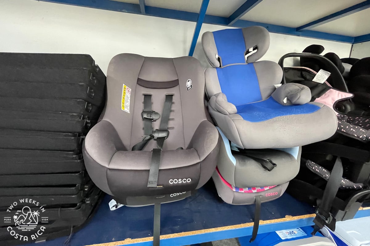 car seats on a shelf