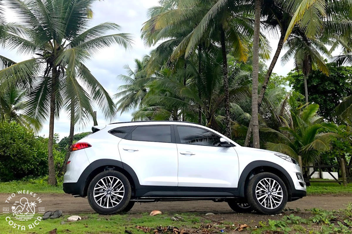 The car we rented in Costa Rica for our family parked next to the beach