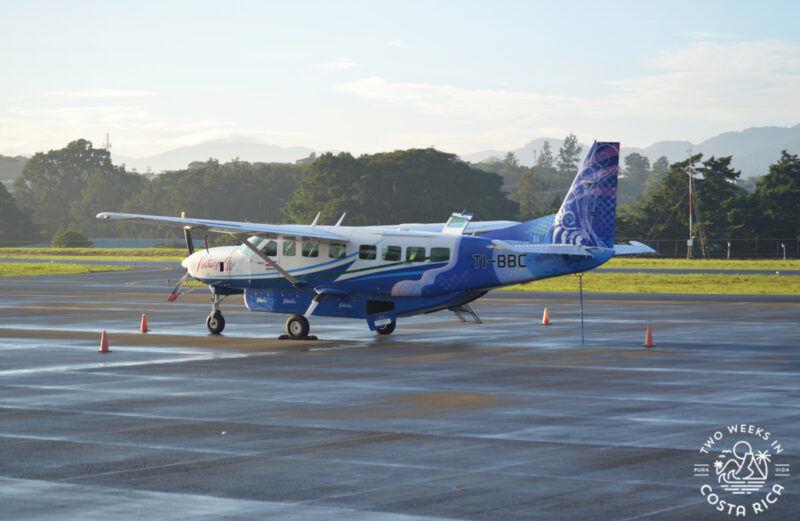 a domestic plane on an airstrip in costa rica