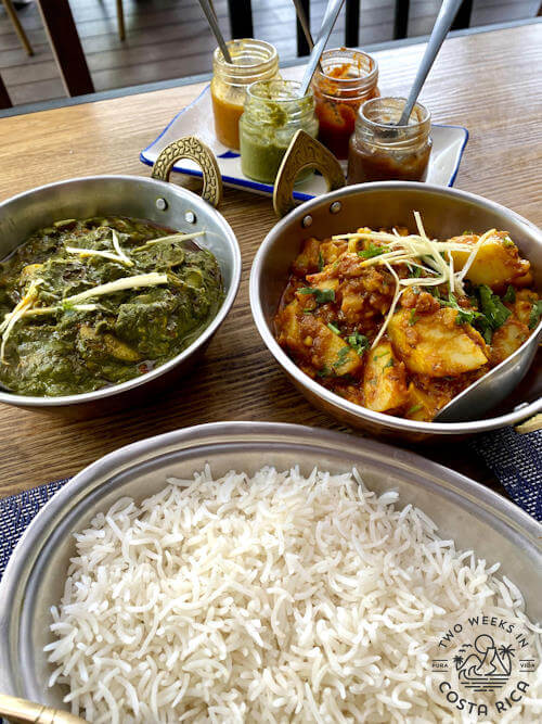 rice and sauces in bowls