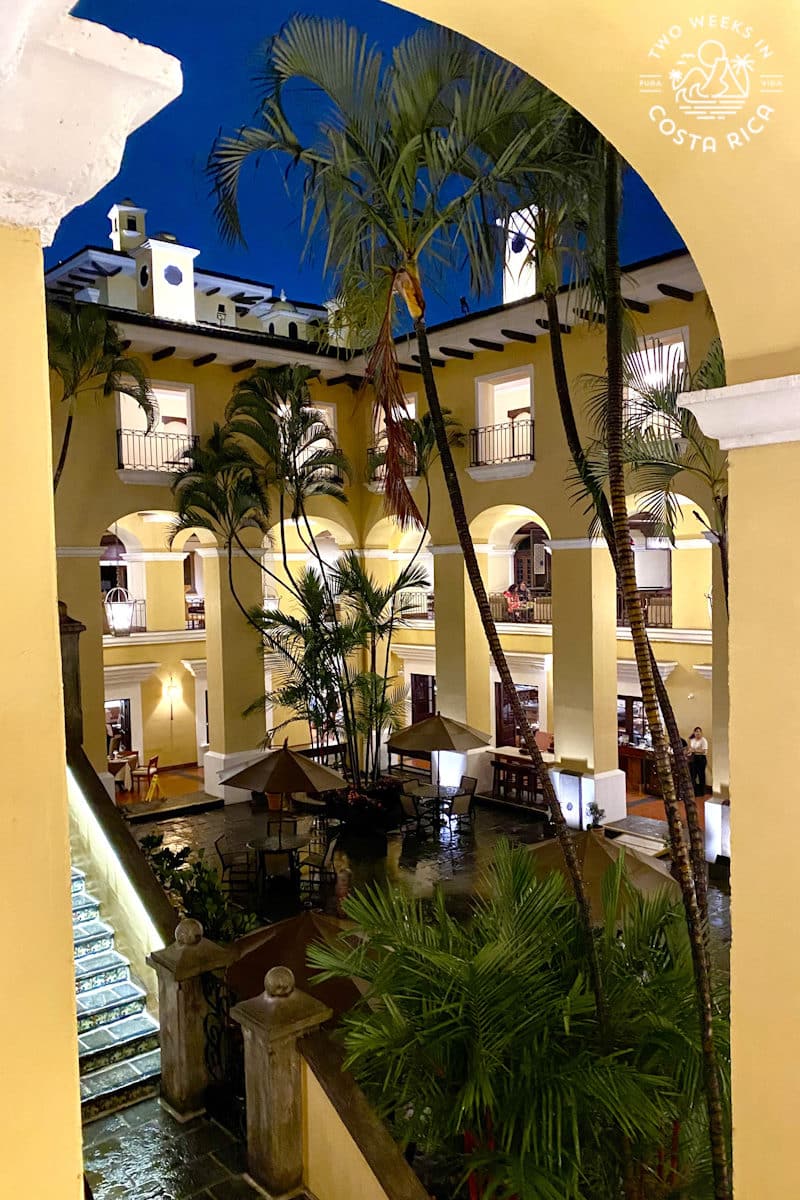 looking through an archway at the outdoor courtyard at Costa Rica Marriott Hacienda Belen