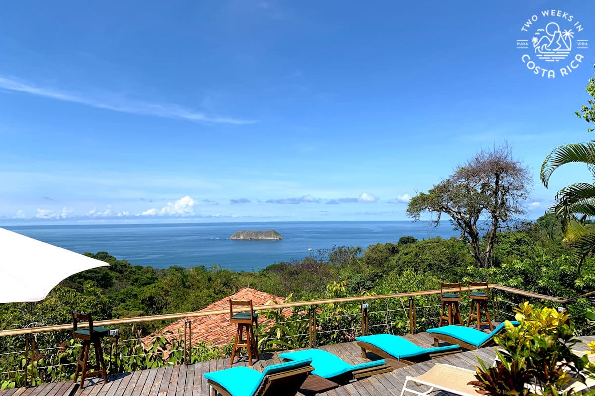 an ocean view hotel in manuel antonio costa rica with loungers