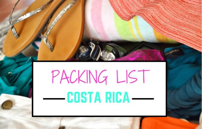 clothing and shoes for travel with text overlay that reads Packing List for Costa Rica 