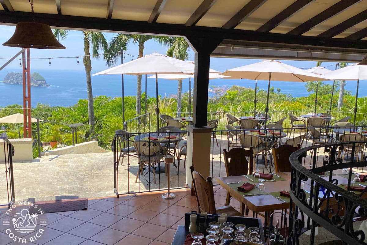 outdoor dining area with ocean view