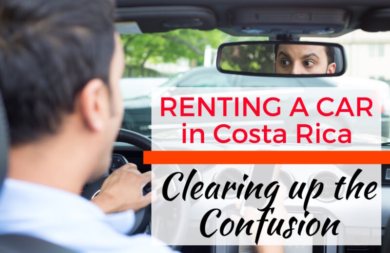 inside a car with a man driving and text that reads renting a car in costa rica