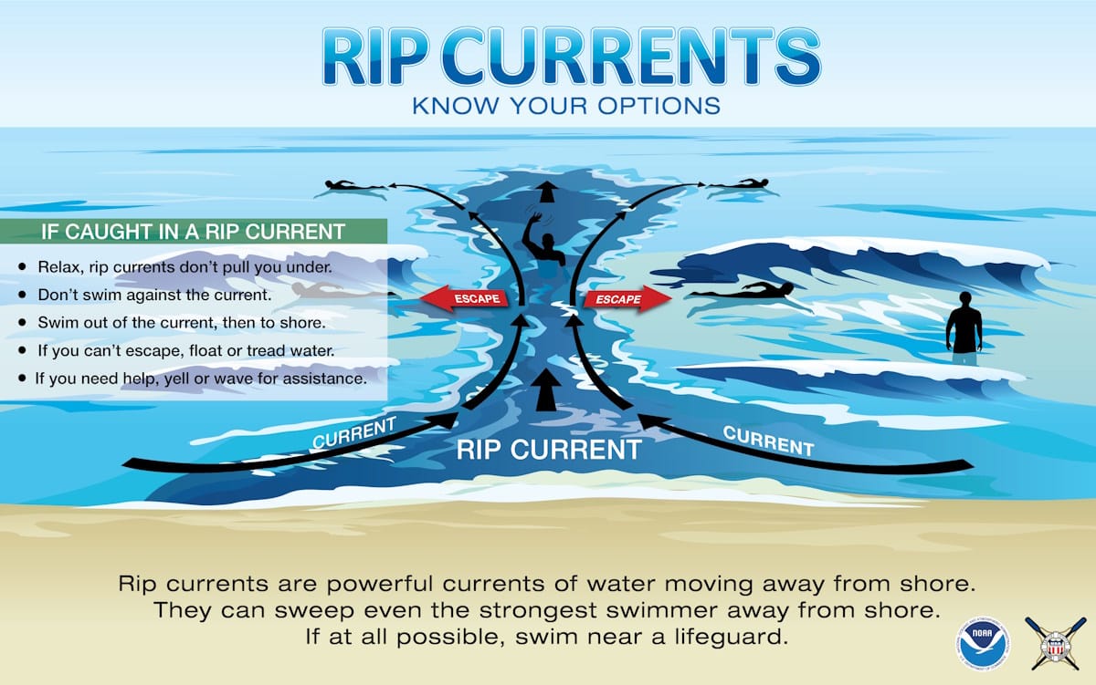 a NOAA infographic showing what to do in a rip current
