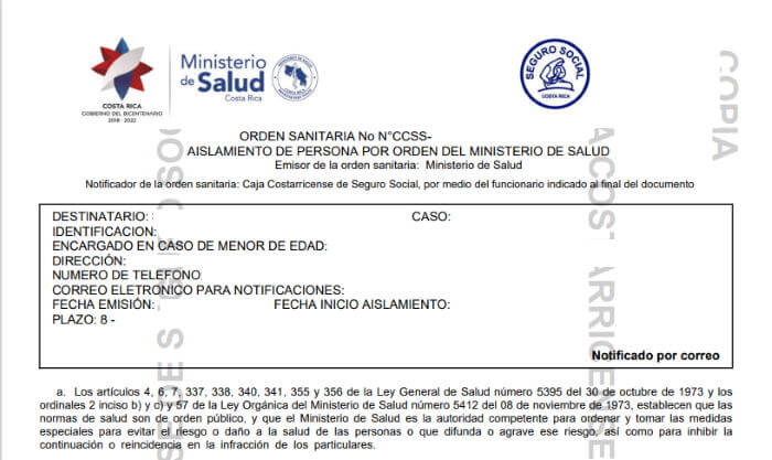 Costa Rica Quarantine Order