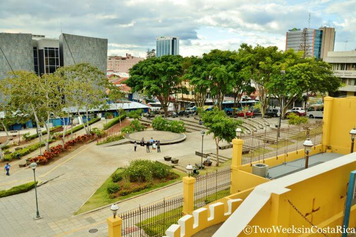 A park with trees and tall buildings in the city of San Jose, Costa Rica 