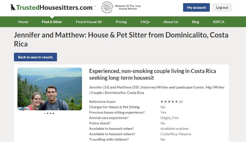 Trusted Housesitters Profile