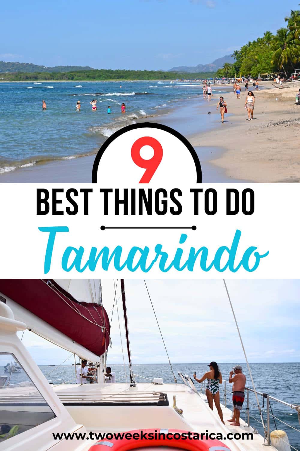photo collage of ocean scenes with text overlay that reads 9 best things to do in tamarindo