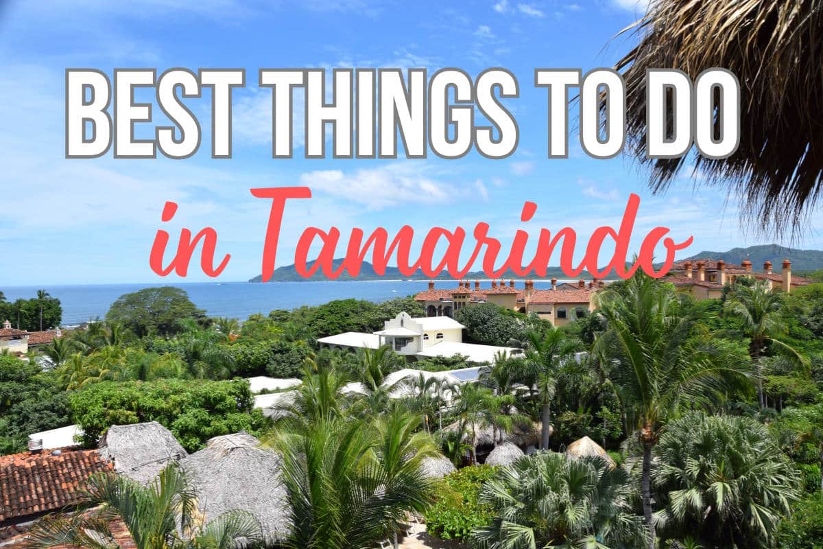 a hotel surrounded by palm trees and the ocean in the distance with text overlay that reads best things to do in tamarindo