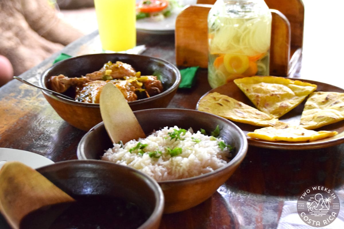 pottery bowls with food on a table