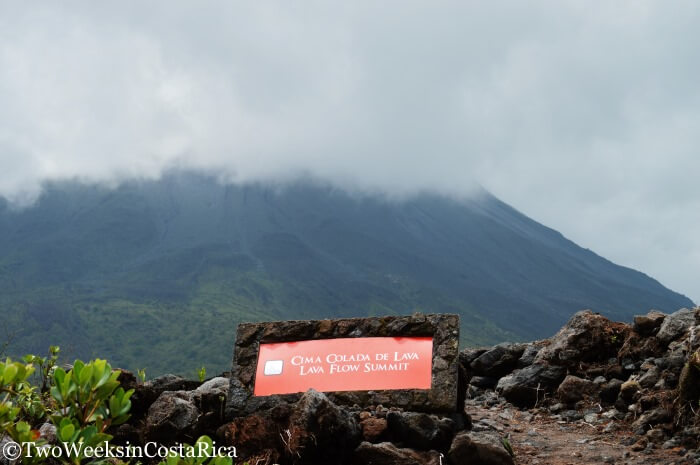 View of the base of Arenal Volcano on a cloudy day